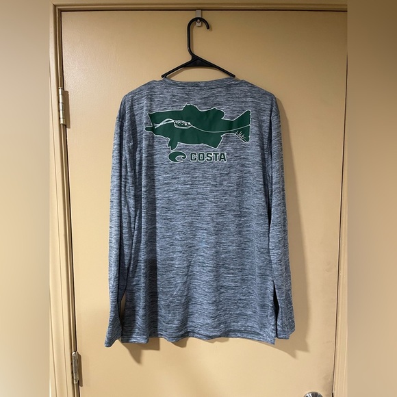 🎈3/$20 Costa Men's Heather Gray Long Sleeve Tee with Green Logo - Picture 1 of 6